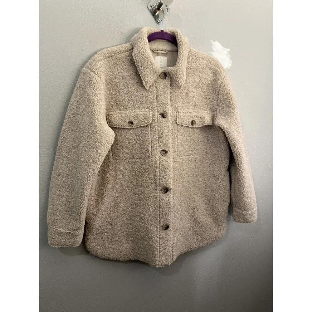 Joie Sherpa Teddy Faux Fur Jacket Size Medium Tan